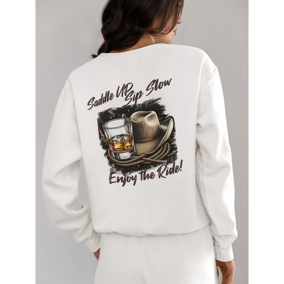 Whiskey Adventures Enjoy The Ride Graphic Lo Sleeve Pullover Crewneck Sweatshirt - Picture 5 of 7